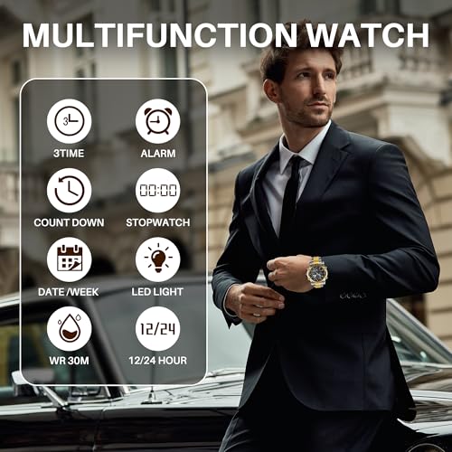SKMEI Mens Wrist Watch, Waterproof Military Analog Digital Watches with LED Multi Time Chronograph, Stainless Steel Business Watches for Men by SKMEI - Used condition - Image 4