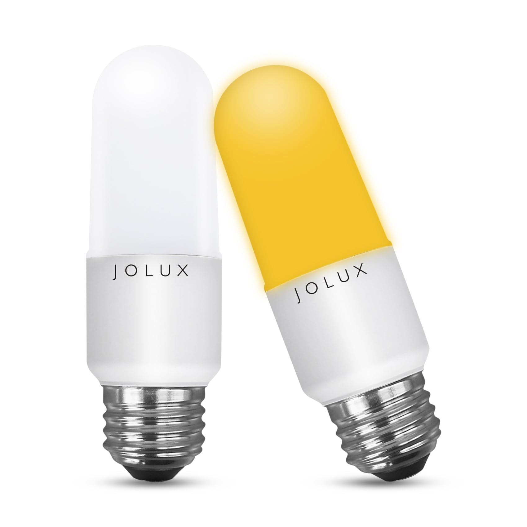 Jolux 2 Pack LED Stick Light Outdoor,Dusk to Dawn Bug Light for Porch 8.5W Auto On/Off, 40W Equivalent,Amber Light Bulb(2000K),E26 Base,Damp Rated,