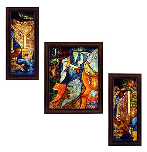 Indianara Framed Wall Hanging Art (Wood, Multicolour) -Set of 3 Piece