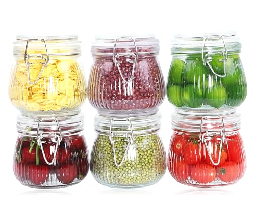 GMCOZY Glass Jar With Airtight Lid 16 Oz-6set Thicken Sealed Food Storage Canister Wide Mouth Mason Storage Jars For Kitchen Pantry Coffee Beans Nuts Baking Goods Tea Spice Cereal Fruits