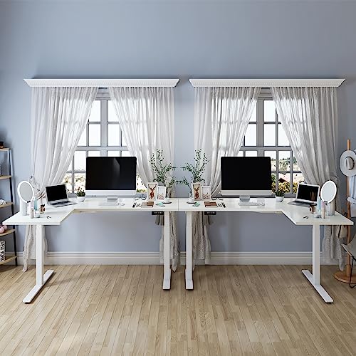 Sanodesk 71-Inch Large Dual Motor L-Shaped Electric Height Adjustable Standing Desk - Reversible Panel - White Top/White Frame - Ideal For Gaming, Home Office Or Computer Workstation #TOP2