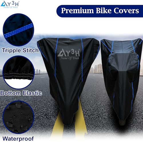Image of Bike Body Cover TVS Apache Full Body Cover with Waterproof, Dust Proof, UV Rays Protective, Tripple Stitching & Lightweight Two Wheeler Covers - Black with Waterproof Blue Piping