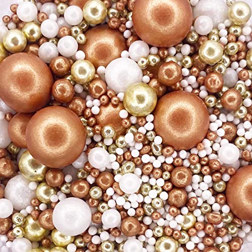 A Pinch Of - Pearls Mix - Rose Gold and Gold Metallic Pearl Cake Topper Sprinkles - 30g Edible Shimmer Ball Festive Christmas Cake Toppers