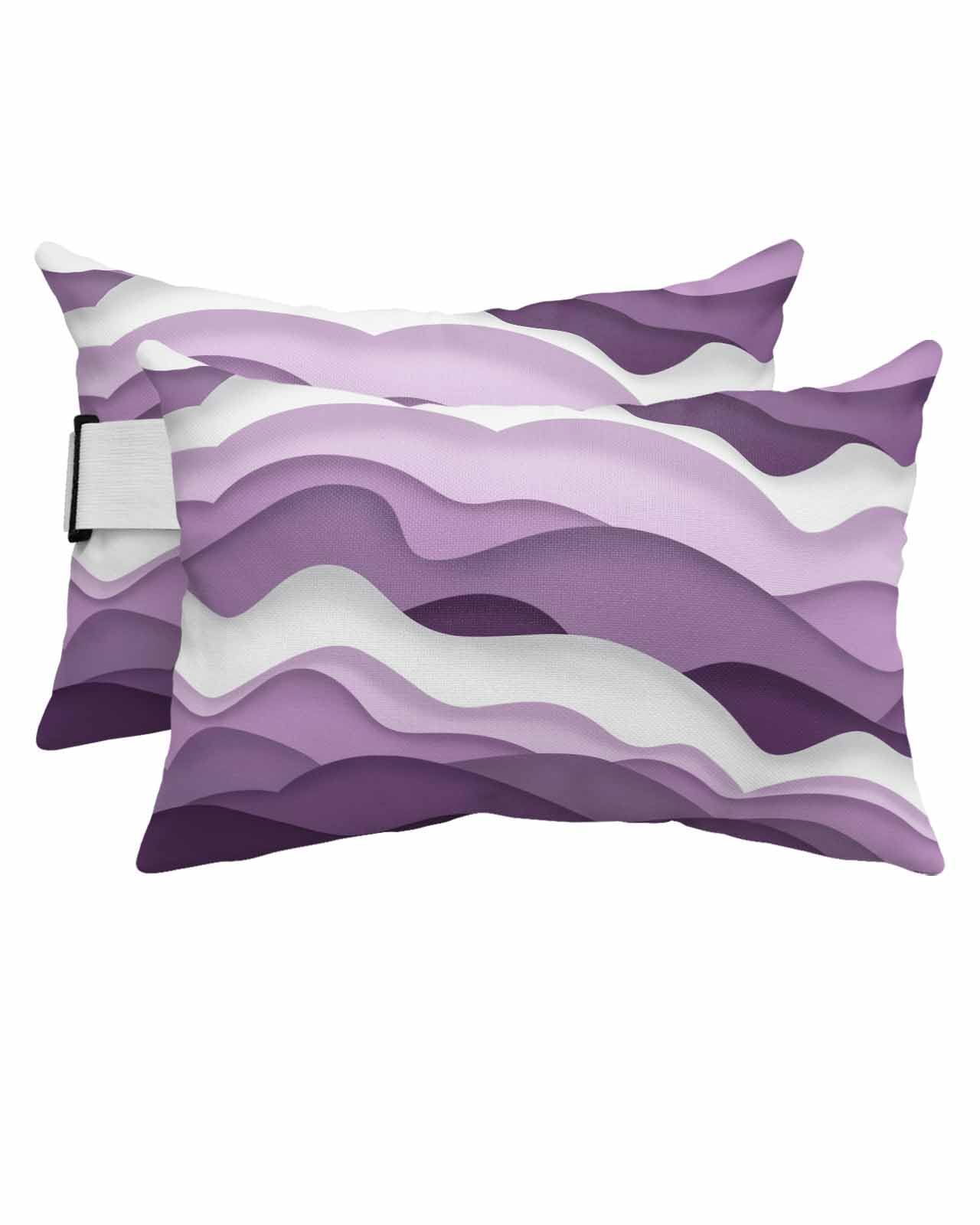 HERBED Outdoor Pillows Covers with Inserts Gradient Ocean Waves Purple Gradient Waves Waterproof Pillow with Adjustable Strap Throw Pillows for Patio Furniture Pool Lounge Chair, 11x16 Inch, 2PCS