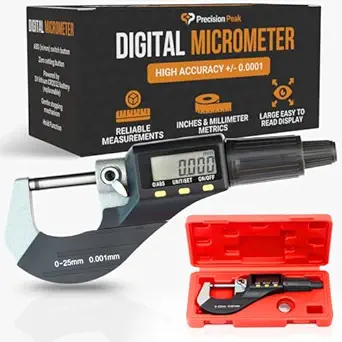 Digital Micrometer Measuring Tool, Precision Caliper with Large LCD Display, 6-Inch Stainless Steel Micrometer