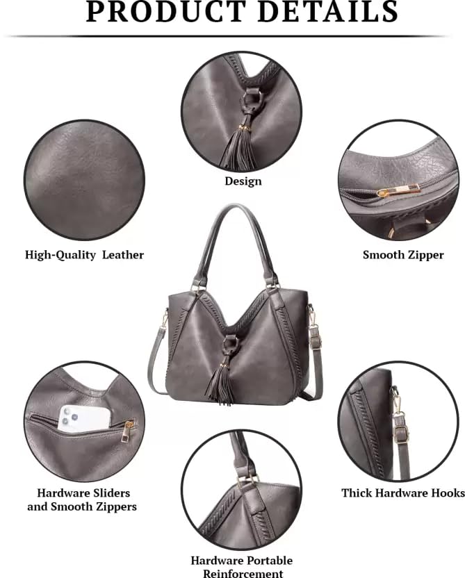 Image of Premium Leather Tote Bag with Tassel Design, Multiple Compartments & Smooth Zippers