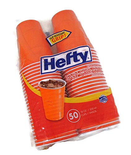 Hefty Easy Grip Disposable Plastic Party Cups, 18oz, Orange, 50/pack (Single Pack)
