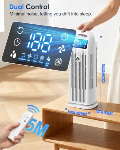 Image of Portable Air Conditioner, 4 in 1 Evaporative Air Cooler with Remote Control, 1200ML Water Tank, 120 Oscillating, 4 Speeds, 12H Timer, Mist Spray Tower Fan for Home Office, White
