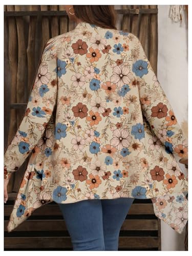 OYOANGLE Women's Plus Size Boho Floral Print Long Sleeve Open Front Kimono Lightweight Asymmetrical Cardigan3