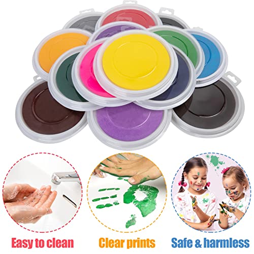 7" Large Round Craft Ink Pads - 16 Colors Rainbow Diy Fingerprint Ink Pad Stamps Partner Washable Color Painting Card Making Stamp Pad For Kids Rubber Stamp Crafting Paper Wood Fabric Scrapbook #TOP3
