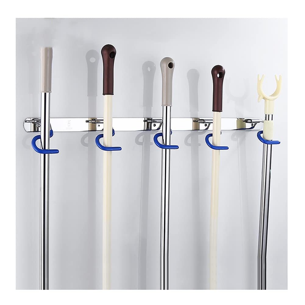 Porta Scopa E Mocio, Telaio in Acciaio Inossidabile 304 A Parete Antiscivolo Resistente all'Usura Gancio Hardware Ciondolo per Garage Giardino Cucina Bagno (Color : Silver-A, Size : 62x9cm)