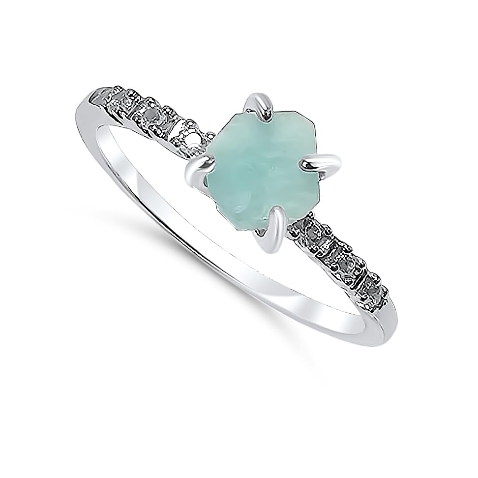Real Raw amazonite Dainty Ring white Gold Birthstone gift for sister daughter niece Christmas birthday Uniquelan Jewelry (amazonite, 9)