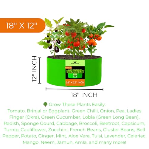 Image of Kingwell Grow Bag For Terrace Garden Leafy Vegetable Plant Grow Bags Fruits Growing Containers For terrece Gardening (18 X 12 INCH, PACK OF 6)