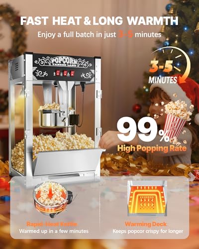 Image of 16 Oz Commercial Popcorn Machine, Movie Theater Popcorn Machine, Black Tabletop Pop Corn Machine with 3-Switch Control & Steel Frame Tempered Glass Doors