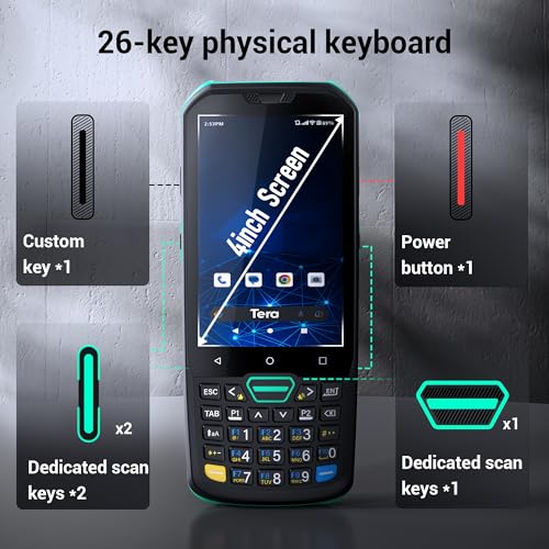 Image of Tera Android 11 Barcode Scanner PDA: HS7 Engine IP67 for Warehouse, P400 | 26-Key Keypad, 4 inch Touch Screen, 4GB+64GB, 5100mAh, MTK 2.0 CPU, 1D 2D QR, Warehouse Inventory Retail Logistics Asset Tracking