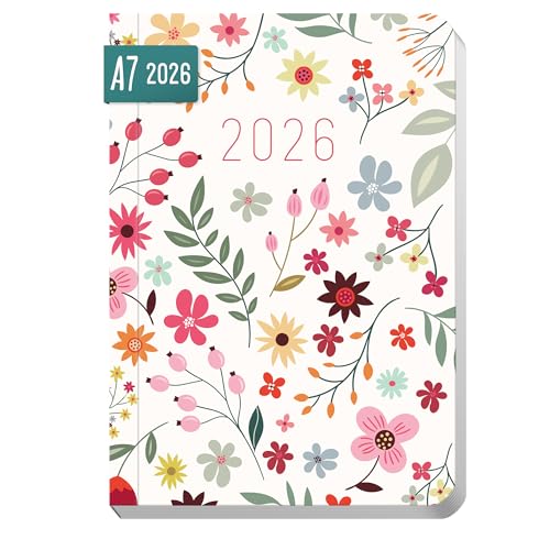 Häfft Taschenkalender 2026 klein A7 Wild Flower Wochenkalender mit Feiertagen DE/AT Monats- & Ferienübersicht To-do & Notizseiten 128 Seiten