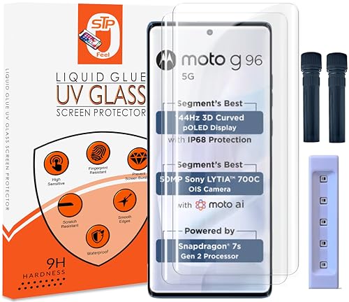Image of STP FEEL Advanced UV Tempered Glass Screen Protector Guard Compatible For Motorola G96 5G / Moto G96 5G (6.67 Inch, Pack of 2) Full Adhesive UV Curved Case Friendly HD Clarity
