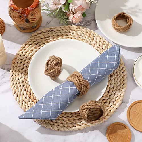 image for Chengu 8 Pcs Woven Napkin Rings Burlap Nautical Napkin Ring Holder Jut