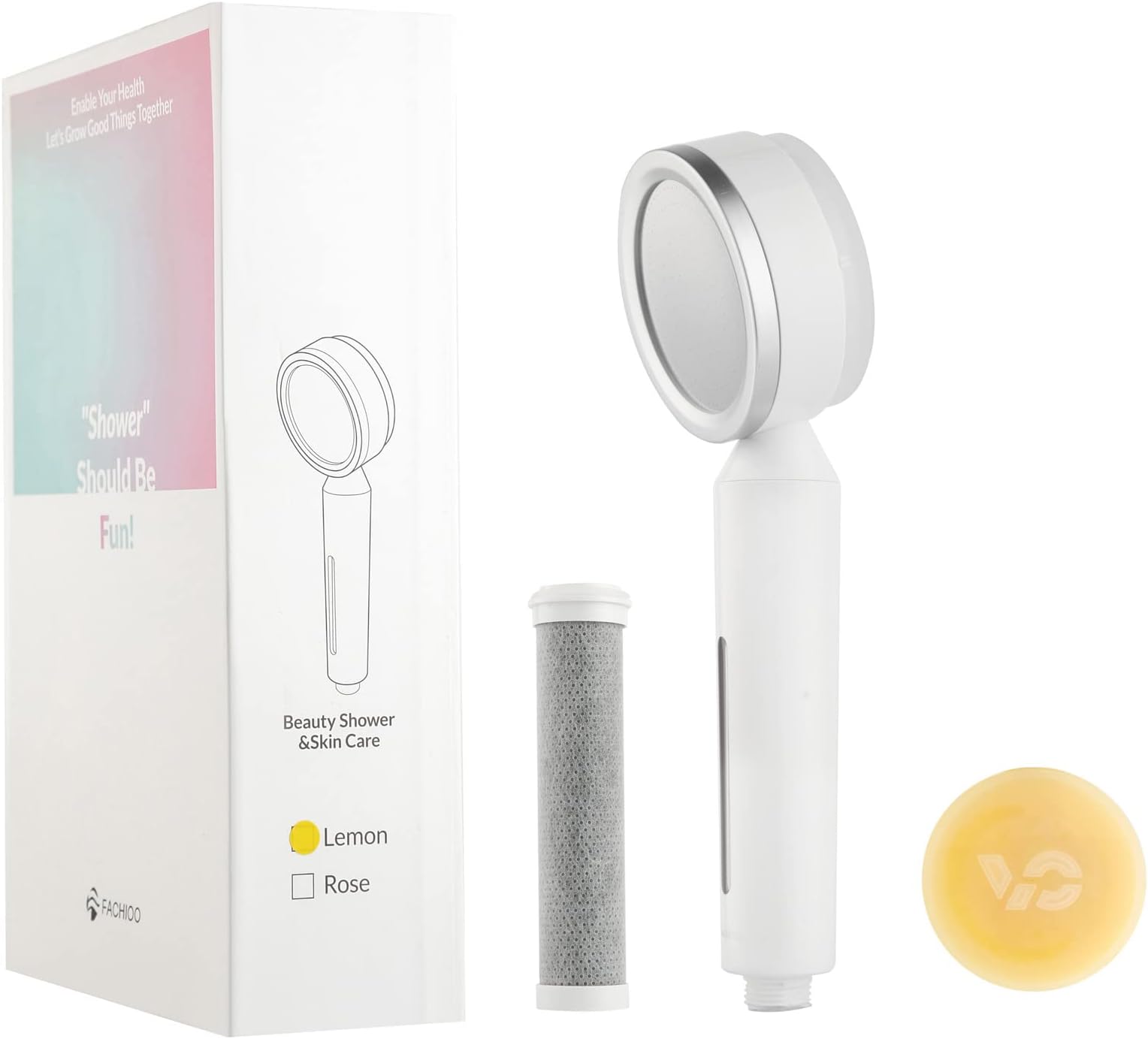 Vitamin C Shower Head Filter - Hard Water Softener - Chlorine & Fluoride Filter - Water Purifying Filtered High Pressure Handheld Shower head - Helps Dry Skin & Hair Loss with Lemon Fragrance