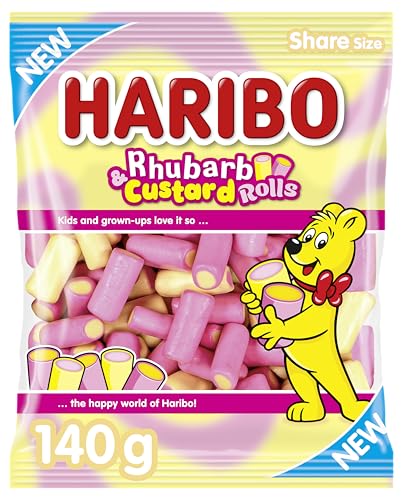 HARIBO Rhubarb & Custard Sharebag 140g Bulk Pack of 20 Classic Sugar Candy Sweets Fruity & Creamy Flavour Treats