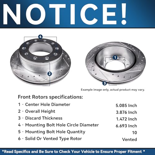 Image of Detroit Axle - Front Brake Kit for 2005-2016 Ford F-450 F-550 Super Duty | Drilled & Slotted Disc Brake Rotors Ceramic Brake Pads 2006 2007 2008 2009 2010 2011 2012 2013 2014 2015 Replacement