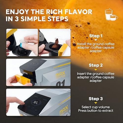Image of Lector Max 2-in-1 Capsule & Ground Coffee Espresso Machine | 19-BAR Pump | Ultra-Fast 20s Brewing | Touch Display | Home & Office Use | Gift Set with Noboru White 230ML Double-Wall Ceramic Cup(Silver)