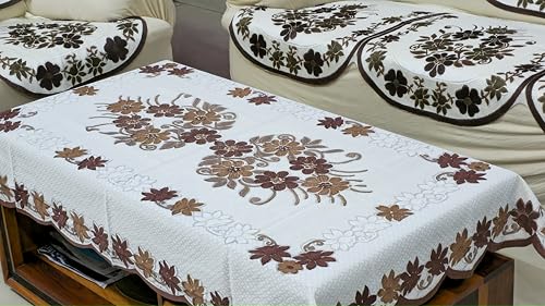 Image of Fab Nation Sofa Cover L Shape 7 Seater with Corner L Type Fully Covered Sofa Set for Living Room | Cotton Sofa Slipcovers for 4 + 3 Seaters Cover with 1 Table Cover | Floral Brown