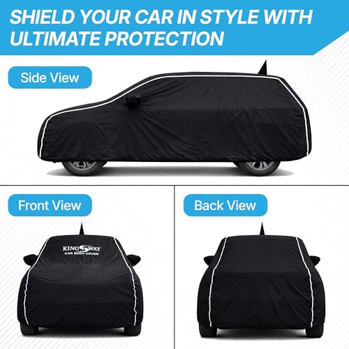 Image of KINGSWAY Accessories Super Waterproof Car Cover Only with BYD ATTO 3 Year 2022 Onwards, Mirror and Antenna Pockets, All Weather Protection Body Cover with Silver Piping, Black