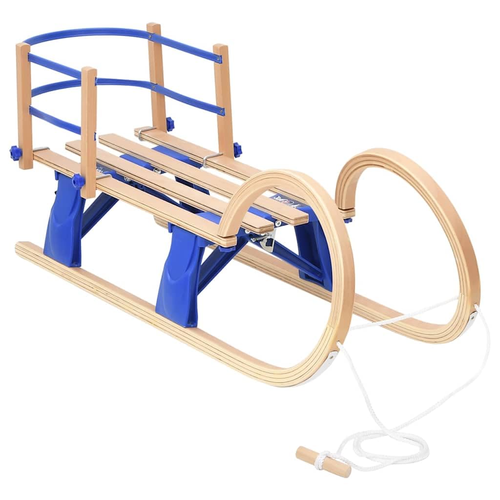 Mangloder Klappschlitten mit Rückenlehne 110 cm aus Sperrholz für Kinder, mit Zugseil, Sicherheitsleiste, stabile Metallkufen, geeignet für Schnee und Hang, ideal für Outdoor Winterfreizeit
