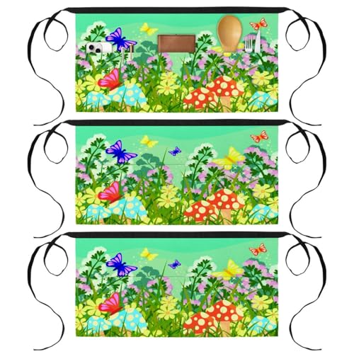Tablier court de cuisine multicolore avec 3 poches pour restaurant et bar