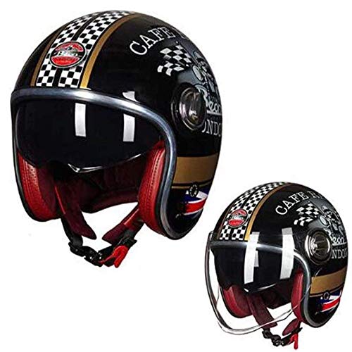 ZLYJ Casque Face Ouverte de Moto, 3/4 Demi-Casque Harley Vintage, pour Adulte Hommes Femmes Scooter Locomotive, ECE Homologué, Noir Blanc