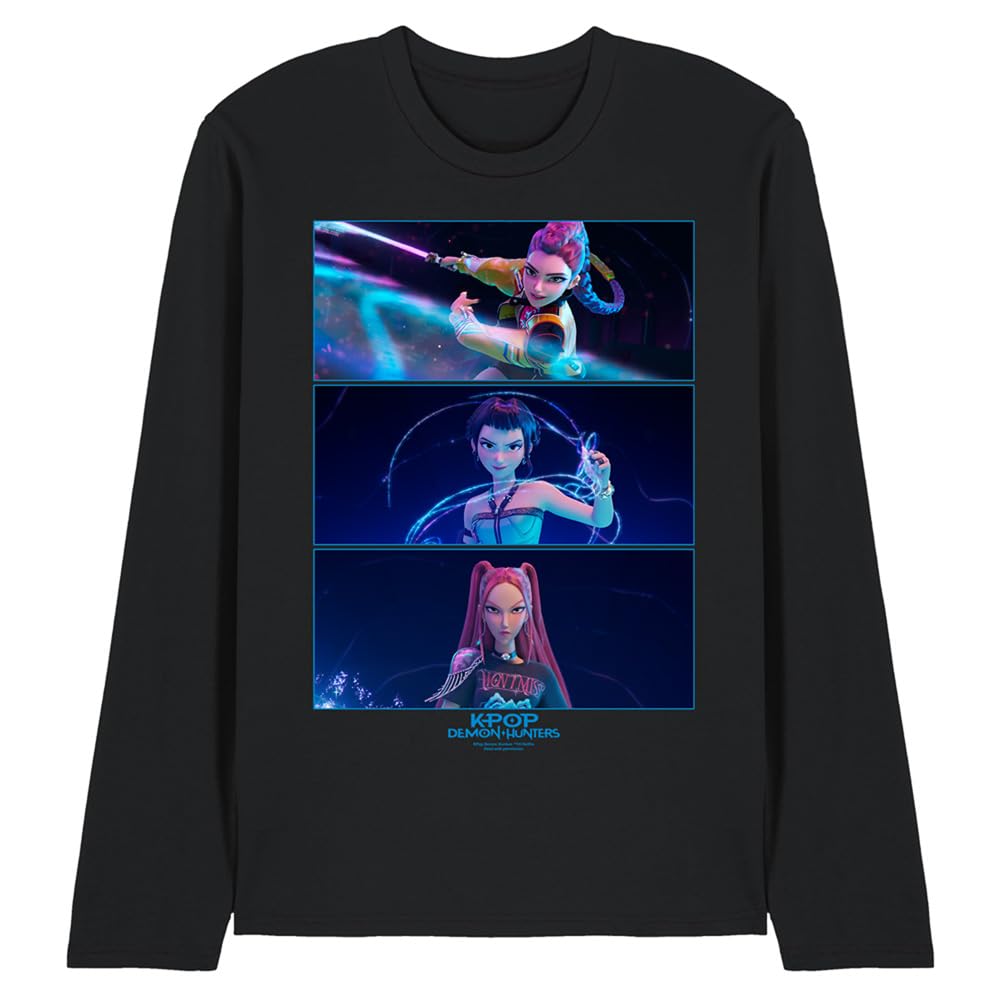 Kpop Demon Hunters Huntrix Fighting Unisex Long Sleeve T-Shirt, Black, XX-Large
