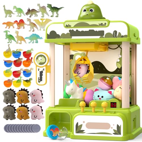 Dinosaur Claw Machines for Kids,Electronic Game Vending Machine Toys with 34 Dinosaur Toys & Sound,Candy Dispenser Machine, Thanksgiving Birthday Gifts for Girls Boys