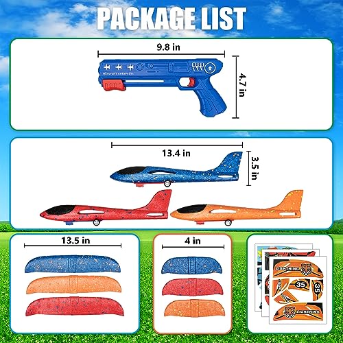 image for Funmas 3 Pack Airplane Launcher Toys, 2 Flight Modes Throwing Foam Gli
