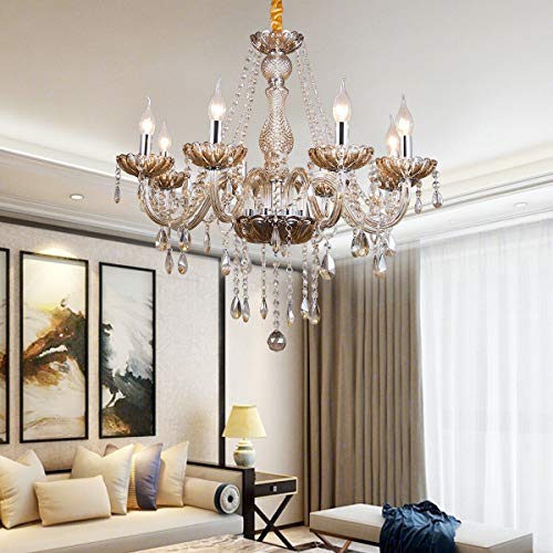 Samger Samger Luxueux Lustre à 8 bras Verre cristal K5 Couleur Cognac Argent Plafonnier Lampe suspension pour Salon Chambre Couloir Entrée