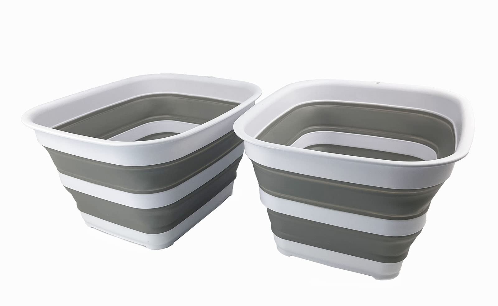 Sammart White/Grey (Set Of 2) 15L Collapsible Tub - Foldable Dish Tub - Portable Washing Basin - Space Saving Plastic Washtub ()
