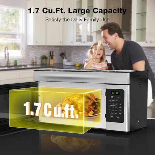 Image of 30 inch Over the Range Microwave Oven, ThermoMate 1.7 Cu. Ft. Capacity Microwave Over the Stove with One Touch, 1000 Cooking Watts, 300 CFM, 10 Power Levels, LED Lighting, Stainless Steel