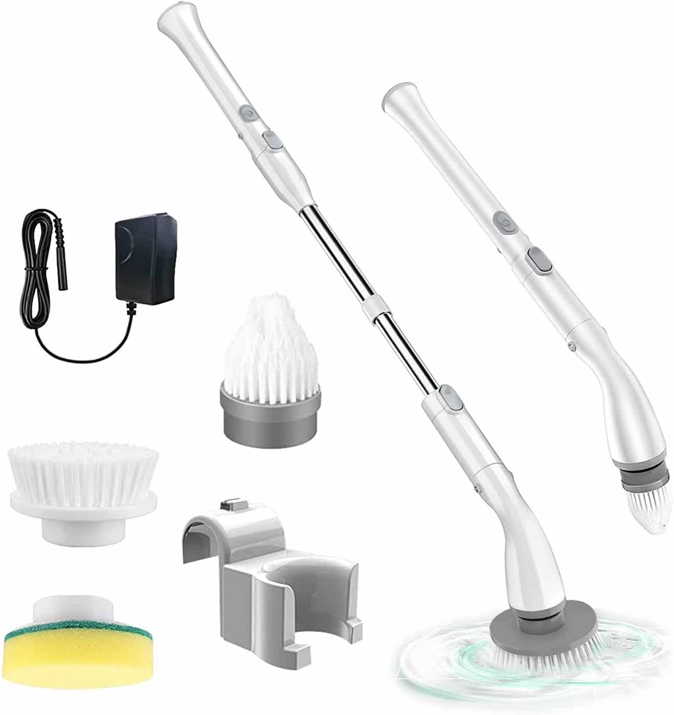 Cepillo de limpieza eléctrico con brazo de extensión ajustable, 4 cabezales de limpieza reemplazables, limpiador de ducha eléctrico para baño,