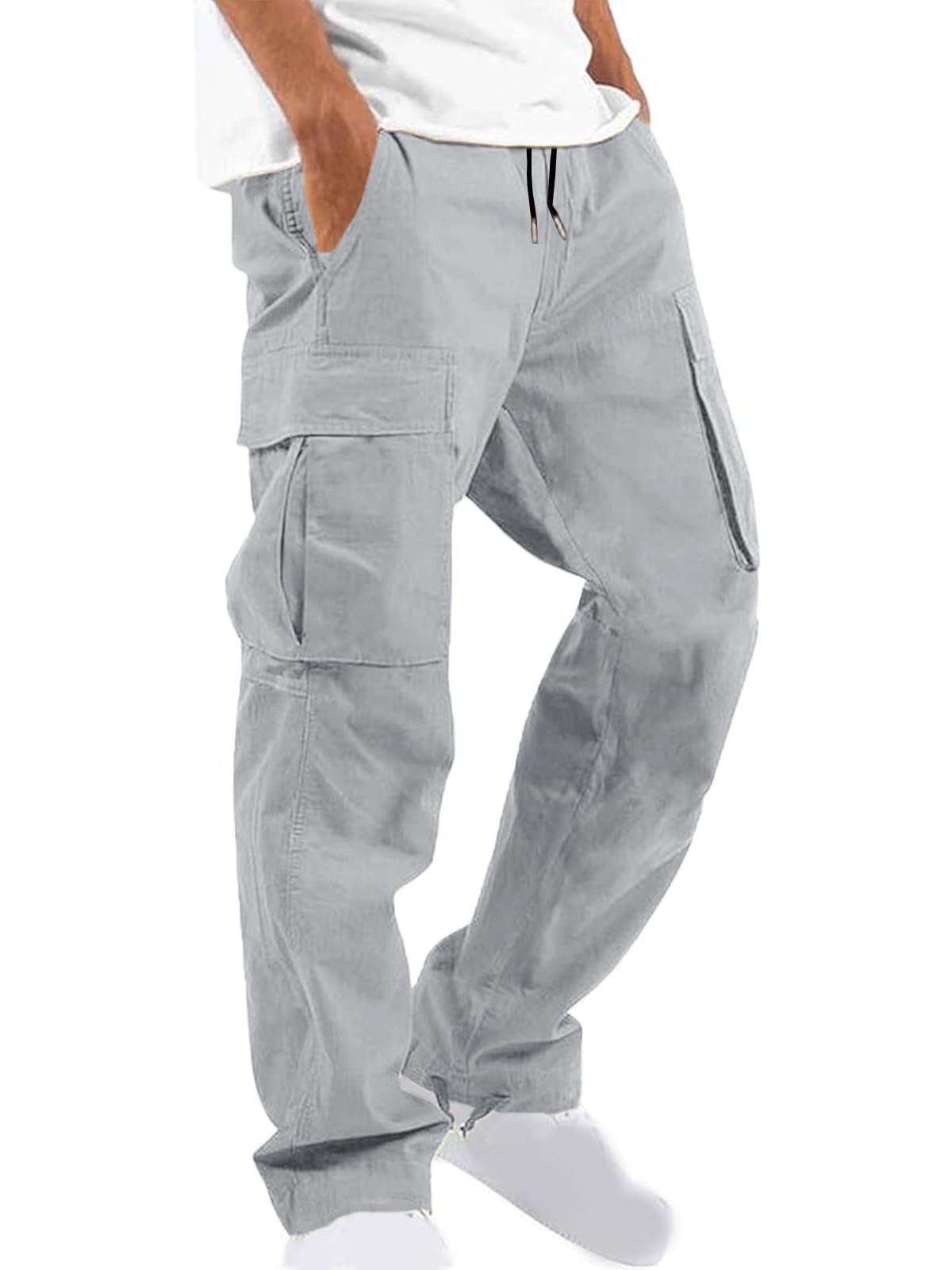 Uusollecy Men's Cargo Pants Casual Joggers Athletic Sweatpants Hiking Drawstring Tactical Pants with Multi Pockets