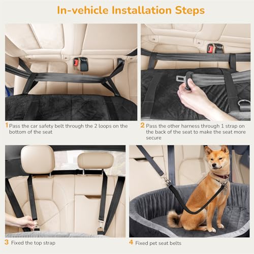 pecute Hunde Autositz Mittlere Rückenlänge Weniger als 70 cm, Hundebett Auto Rückbank mit Dicker Polsterung für Haustierreisen, Wasserdicht und waschbar,Dog Car Seat Rückbank mit 2 Sicherheitsleinen