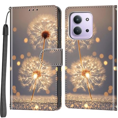 Housse Redmi 15C portefeuille en cuir motif pissenlit pour votre quotidien