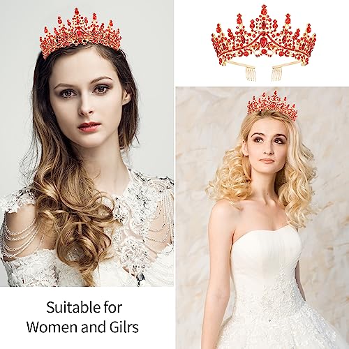 Velscrun Red Crystal Birthday Queen Tiara Crown for Women Girls Birthday Queen Headband Sash Elegant Princess Crown with Combs Hair Accessories Happy Birth Party Decorations Mom Birth Gift