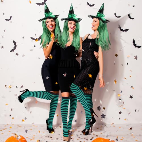Jagely 3 Pieces Halloween Witch Costume For Women, Striped Thigh High Socks Curly Wig Halloween Witch Sequins Headband For Cosplay thumb #6