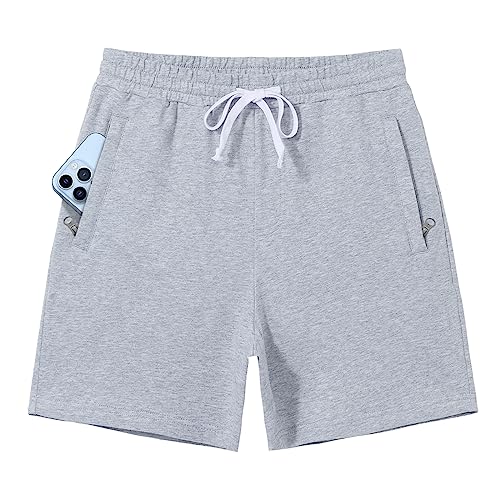 Pioneer Camp Sweat Shorts For Men 5 Inch Inseam Shorts Athletic Gym Workout Casual Cotton Shorts For Running Pajama Lounge Summer Shorts(Grey, L) #TOP10