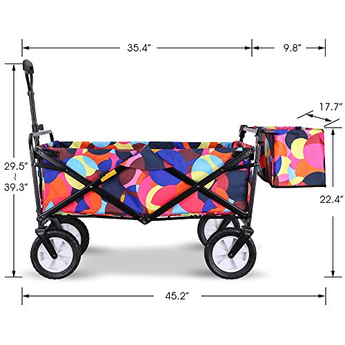 WHITSUNDAY Collapsible Folding Garden Outdoor Park Utility Wagon Picnic Camping Cart 8" Wheels with Rear Storage (Standard Size with Rear Storage, Bubble) - Thumbnail 2