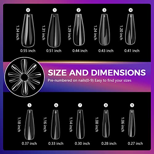 Fake Nails Coffin Nail Tips - Easkep Acrylic Nails Clear Nail Tips False Nails Full Cover Nail Tips Press On Nails Coffin 600Pcs Xl Shape Long Ballerina Traceless Artificial With Box Nail Art 10 Sizes Clear #TOP6