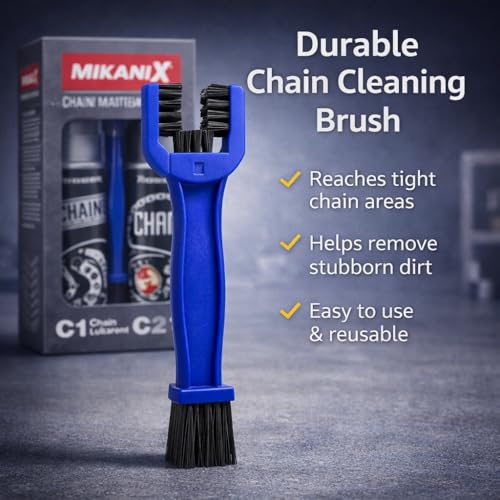 Image of MIKANIX Combo of Bike Chain Lubricant and Chain Cleaner Spray with Cleaning Brush | Chain Oiler Nozzle Dispenser | Clean | Shine Motorcycle and Bicycle Chain (Pack of 4) (150 ML)