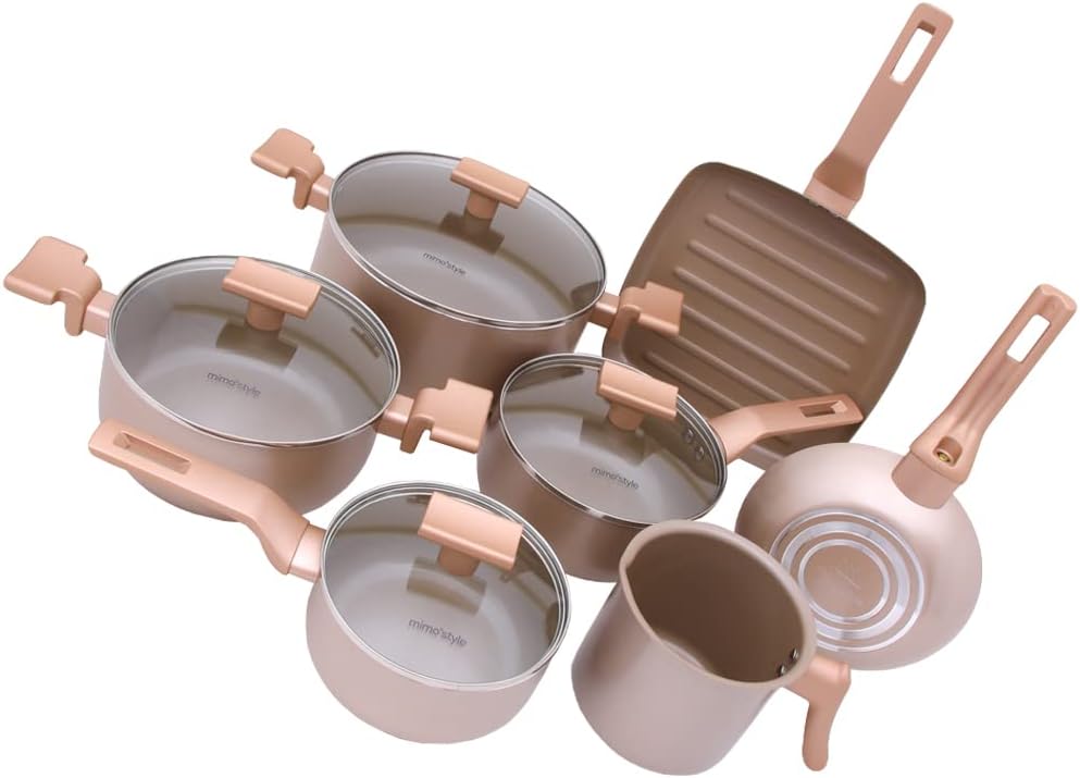 Mimo Style Conjunto 7 Panelas Sartin Cook Champanhe Estrutura em Alumínio Revestida em Cerâmica. Tampa Vidro Temperado Alças e Cabos Soft-Touch. Fogão a Gás, Elétrico e Vitrocerâmico Mimo Style Conjunto 7 Panelas Sartin Cook Champanhe Estrutura em Alumínio Revestida em Cerâmica. Tampa Vidro Temperado Alças e Cabos Soft-Touch. Fogão a Gás, Elétrico e Vitrocerâmico