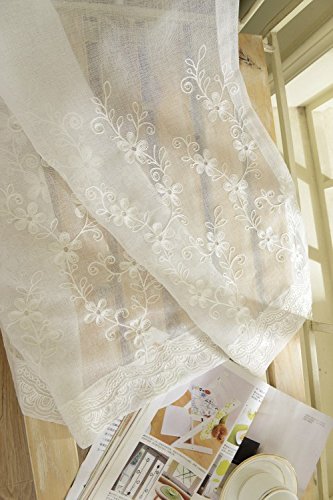 Alifish Country Style Floral Embroidered Sheer Curtains Room Divider Window Drapes Curtain Panels Decorative Window Treatments For Sliding Glass Door Small Windows 1 Panel W39 X L63 Inch #TOP6