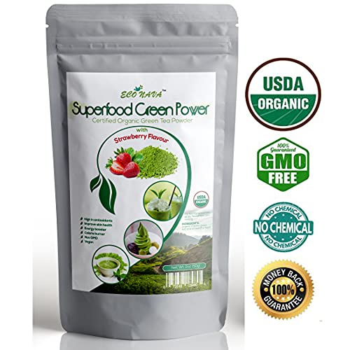 Matcha Green Tea Powder Set Of 4 Vanilla, Blueberry, Mint, Strawberry - Eco Nava - Certified Usda Organic - Gmo Free - 100% Natural - Premium Grade Macha Powder For Making Cake, Smoothie, Latte & Baking 50G/2Oz Bag #TOP2